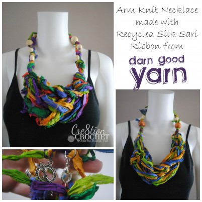 free pattern for arm knit necklace made with recycled silk sari ribbon #cre8tioncrochet #darngoodyarn