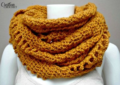 Braided and Broken Wrap worn as a cowl. Free pattern on Cre8tion Crochet.