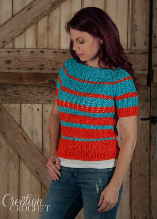 Ribbed Shell Tee. Pattern available in 5 sizes. Free individual sizes available on www.cre8tioncrochet.com.