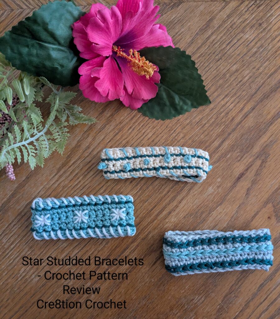 This is a crochet pattern review of the Star Studded Bracelets designed by Mary Beth Cryan for Crochet with Mary Beth. Review done by Kami Jones for Cre8tion Crochet.