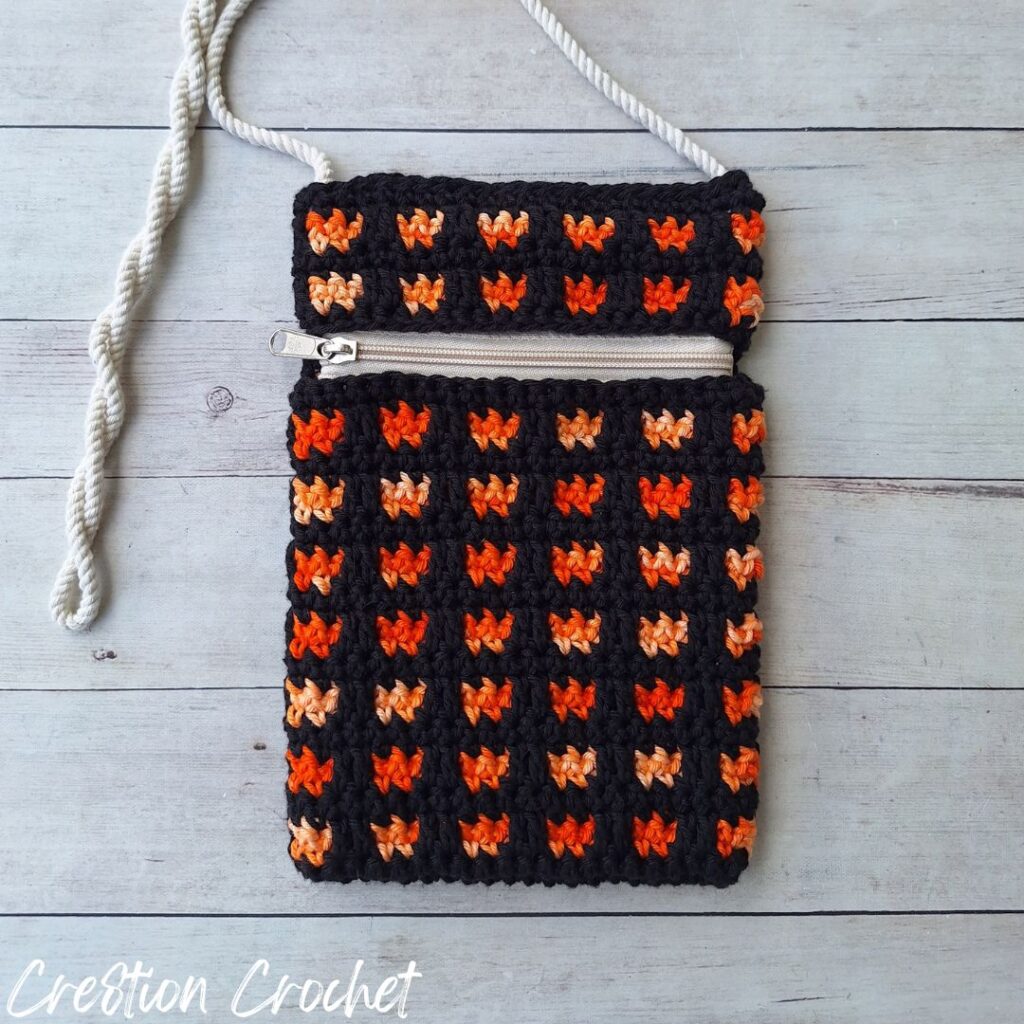 mosaic crochet crossbody bag with zipper